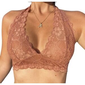 Intimately‎ Free People Lace Halter Bralette Women's Medium Orange Floral